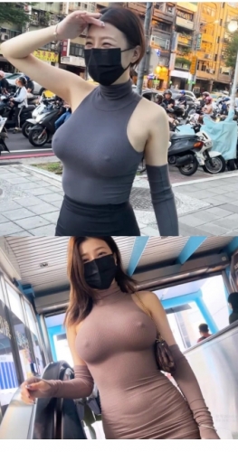 美女户外 真空美胸 街拍 2V